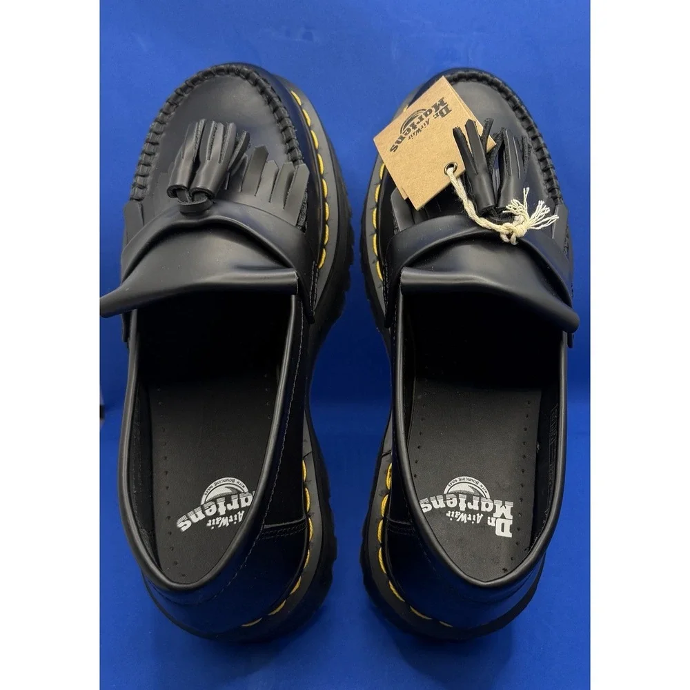 Dr. Martens Adrian Quad Size 10 Mens Black Yellow Stitch Platform Shoes